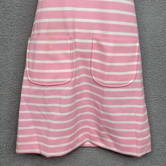 Vintage Lacoste David Crystal Sheath Dress Women 8 Pink White Striped Union Made - Picture 5 of 13